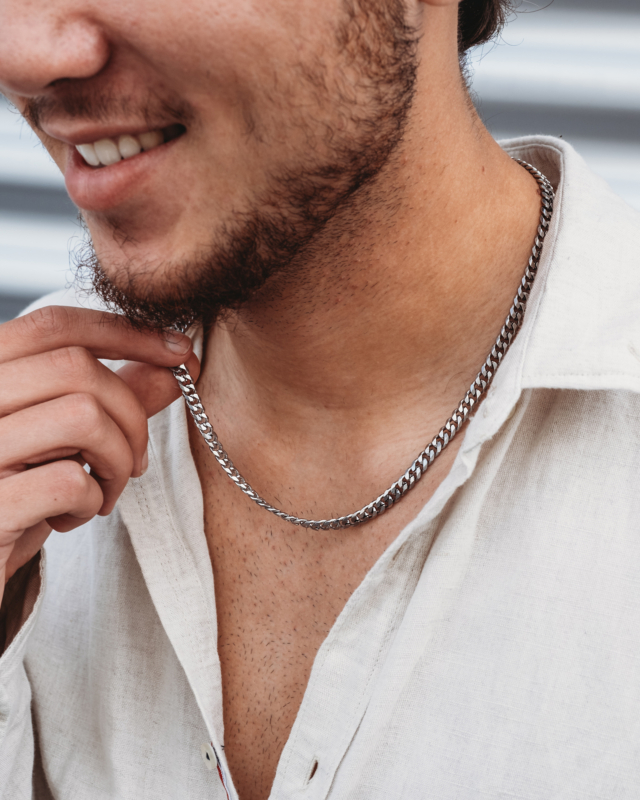 Zilveren schakelketting mannen