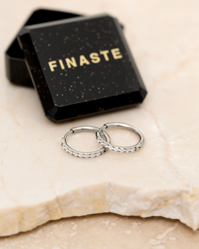 Zilveren shiny oorringetjes met sieraendoosje