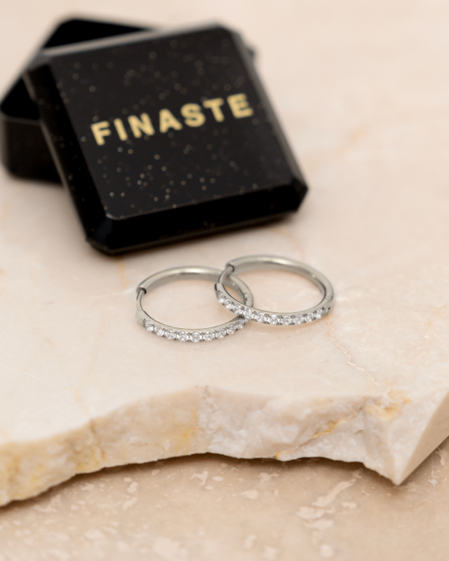 Zilveren shiny oorringetjes met sieradendoosje