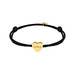 Zwart satijnen armbandje met gouden graveerbaar hartje