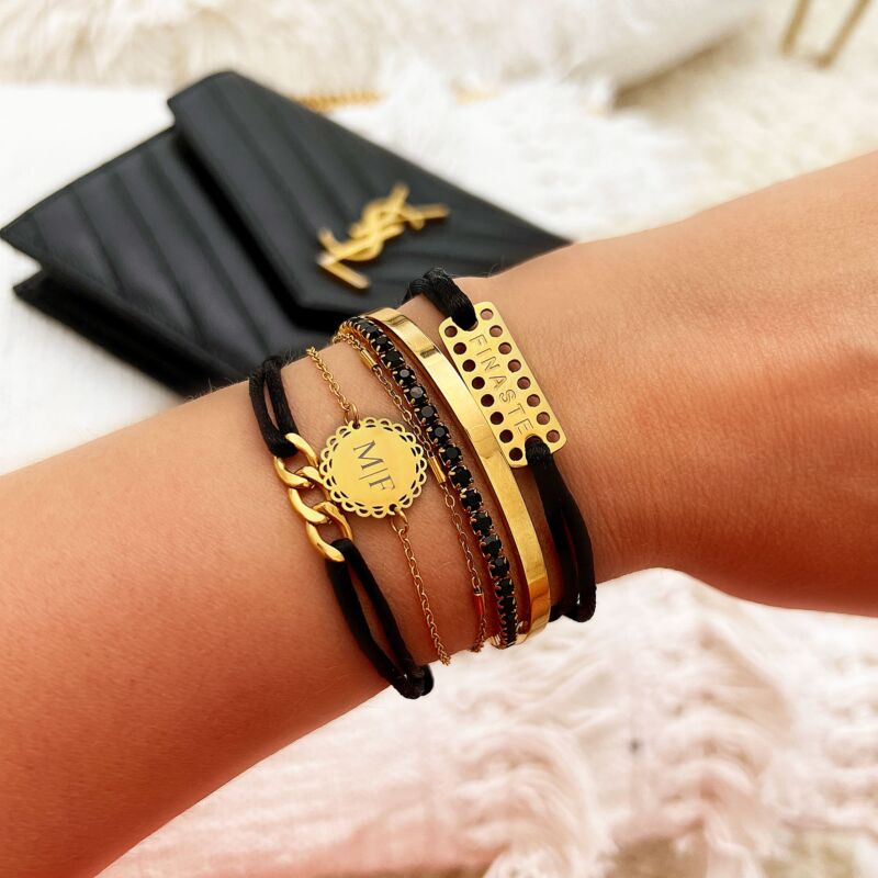 Zwart tennis armbandje goldplated