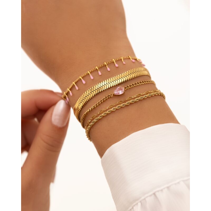 Armparty om pols met Armband sparkle drop pink goldplated