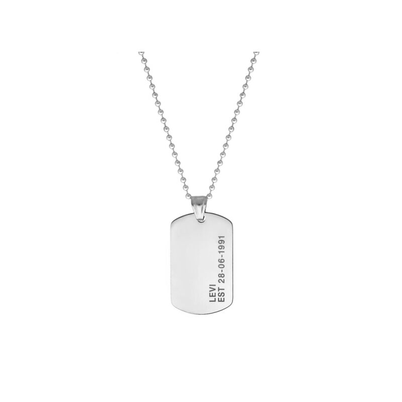 Dog tag ketting met naam en datum