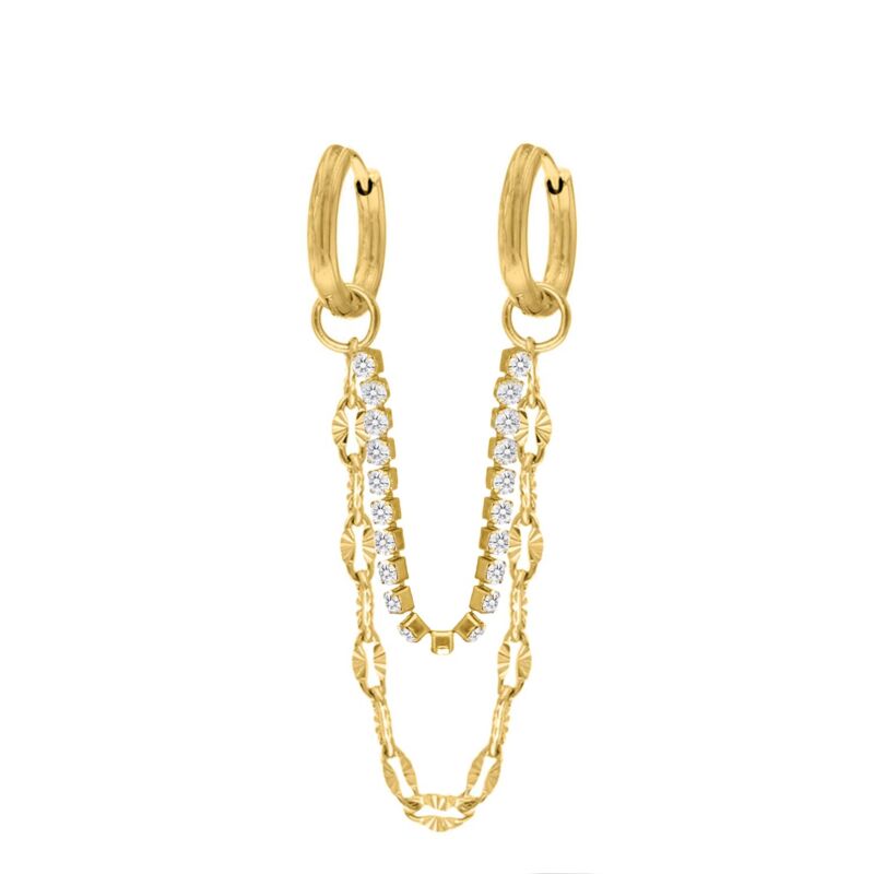 Double hoop tennis &amp; chain goldplated