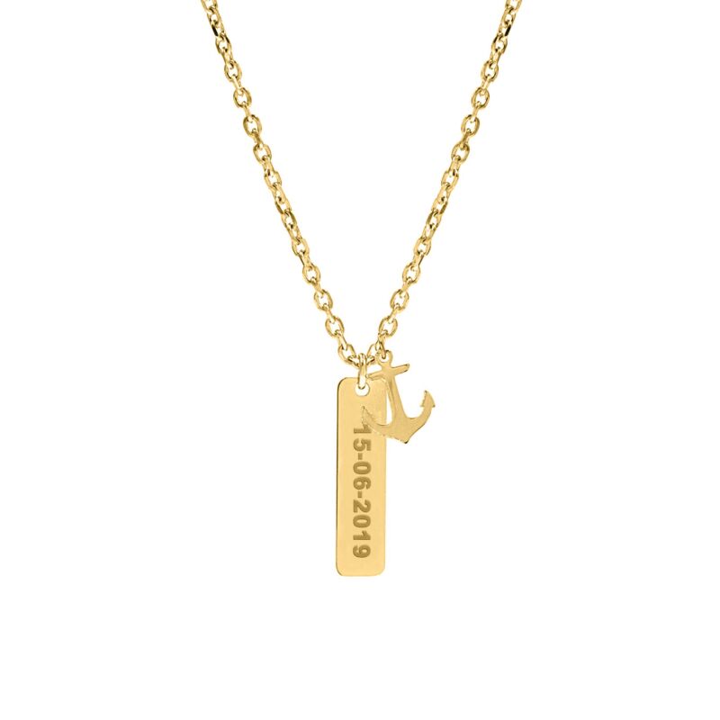 Gouden Ketting mannen met naam anker 