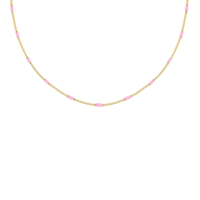 Gouden ketting met roze bolletjes