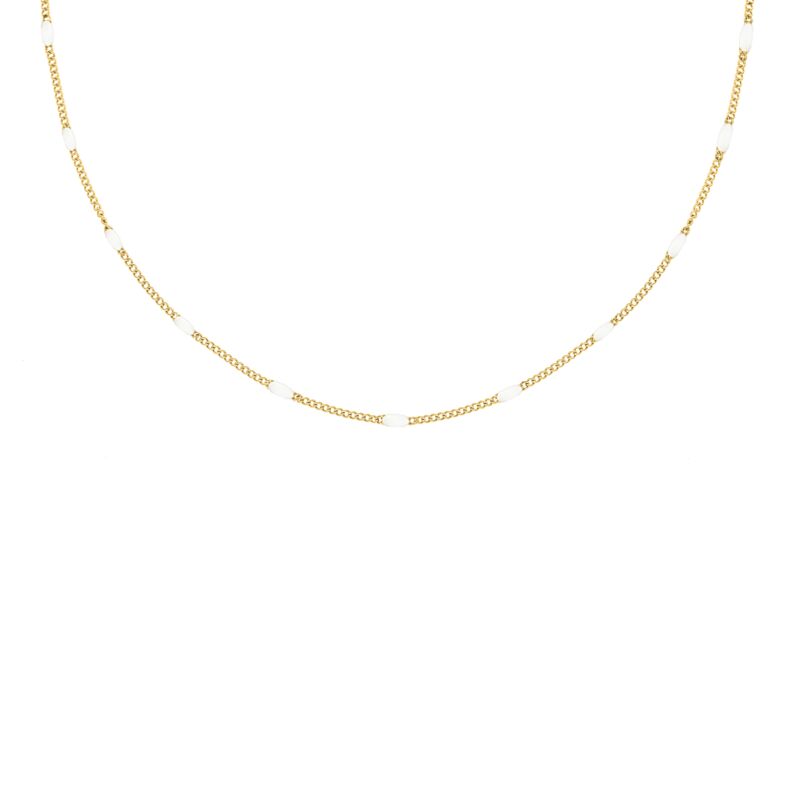 Gouden ketting met witte bolletjes