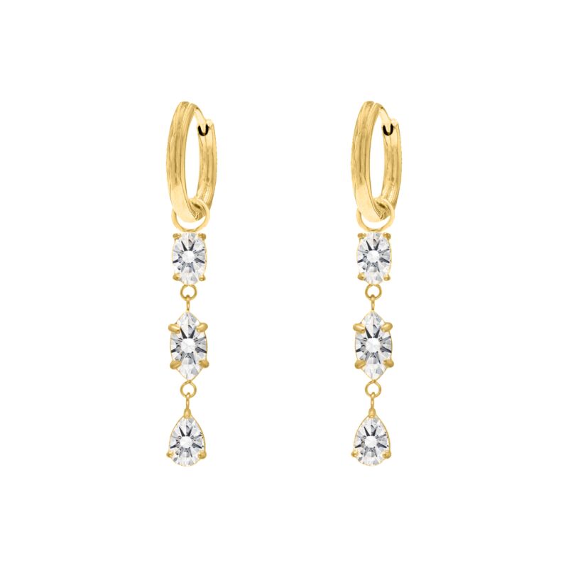 Oorhangers triple gemstones goldplated