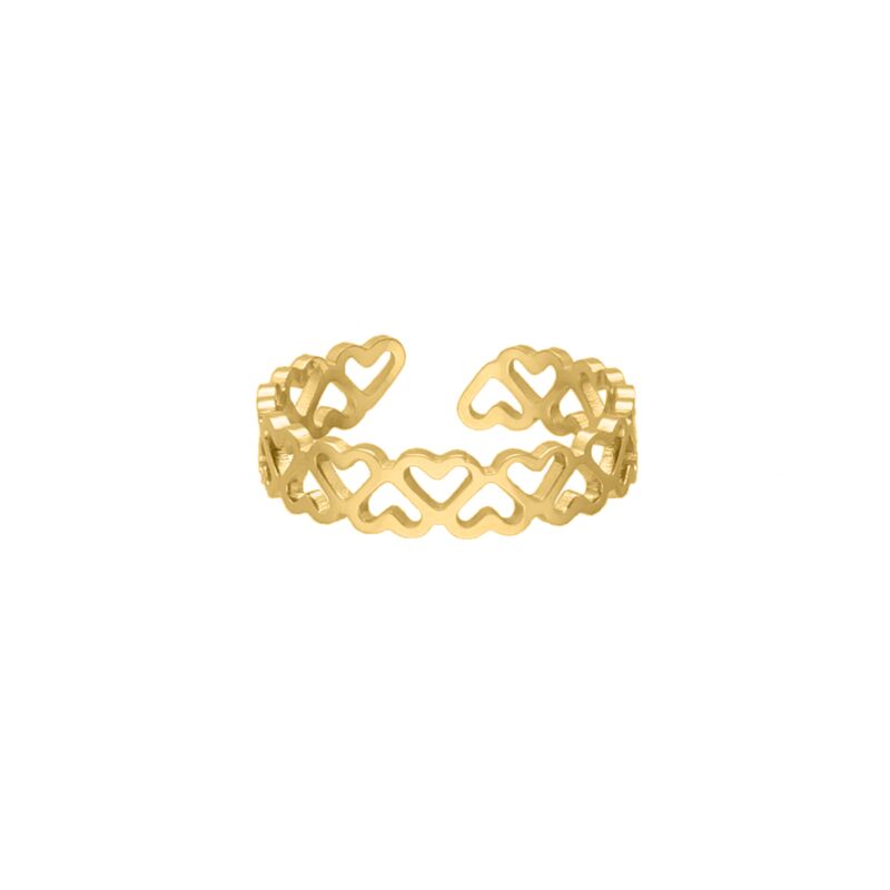 Verstelbare ring little hearts goudkleurig 