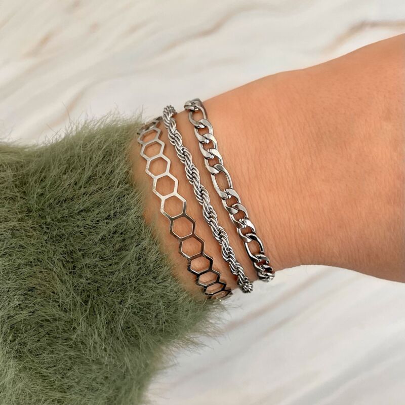 Chain Armbanden Set Kleur Zilver