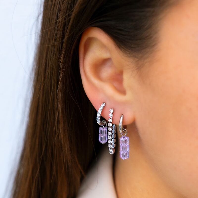 Earrings triple stones lilac