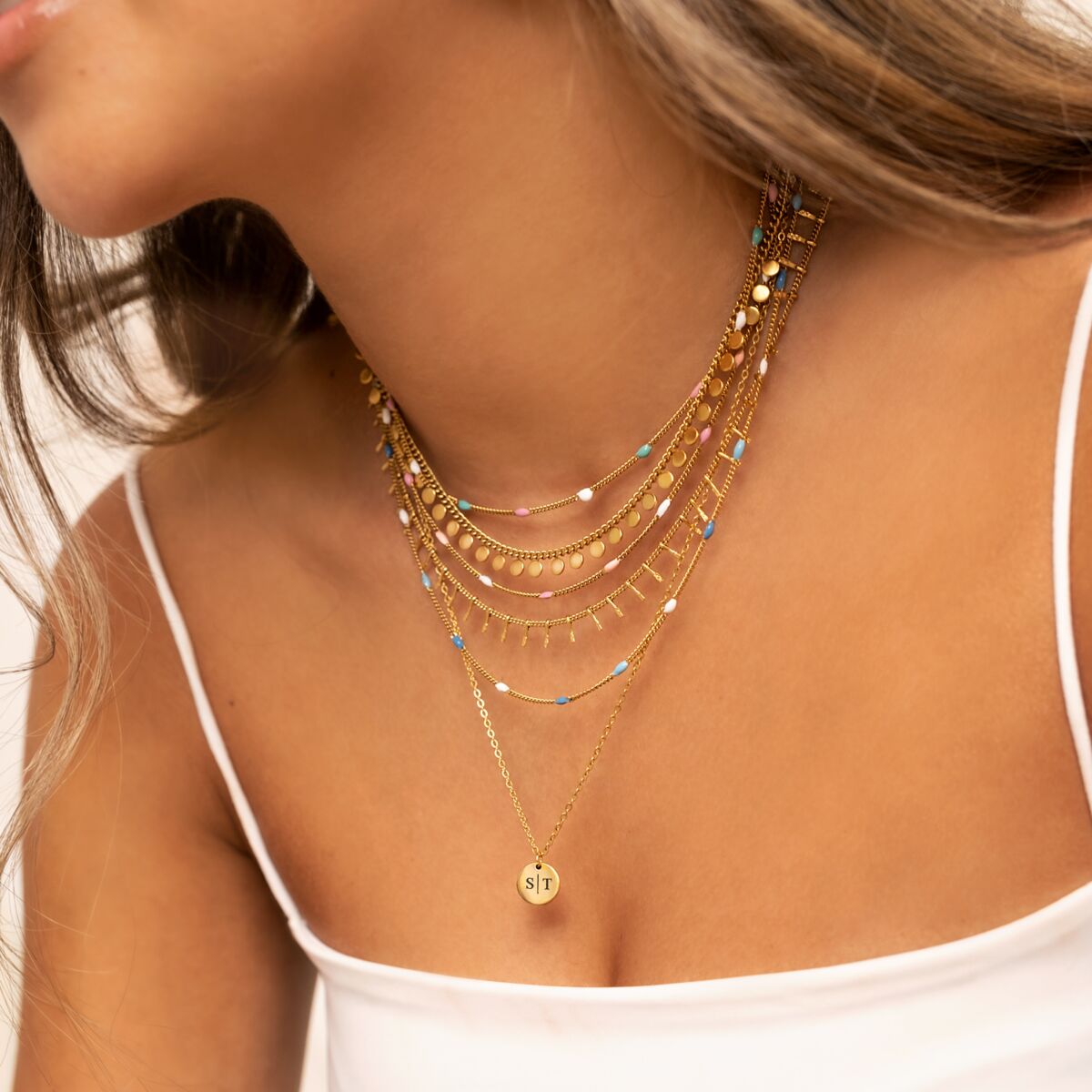 Necklace party mix gekleurde bolletjes met graveerbare ketting 