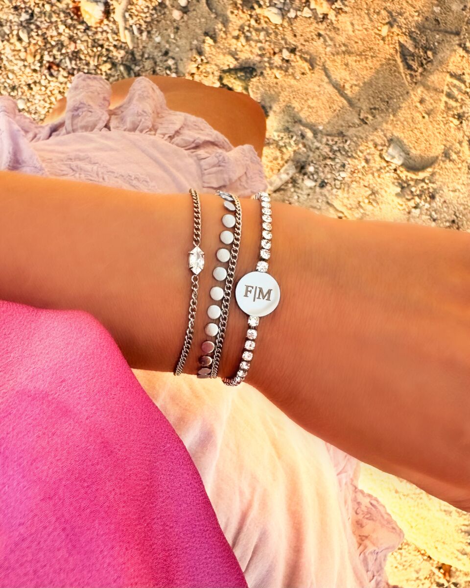 Zilveren armparty met tennis & chains
