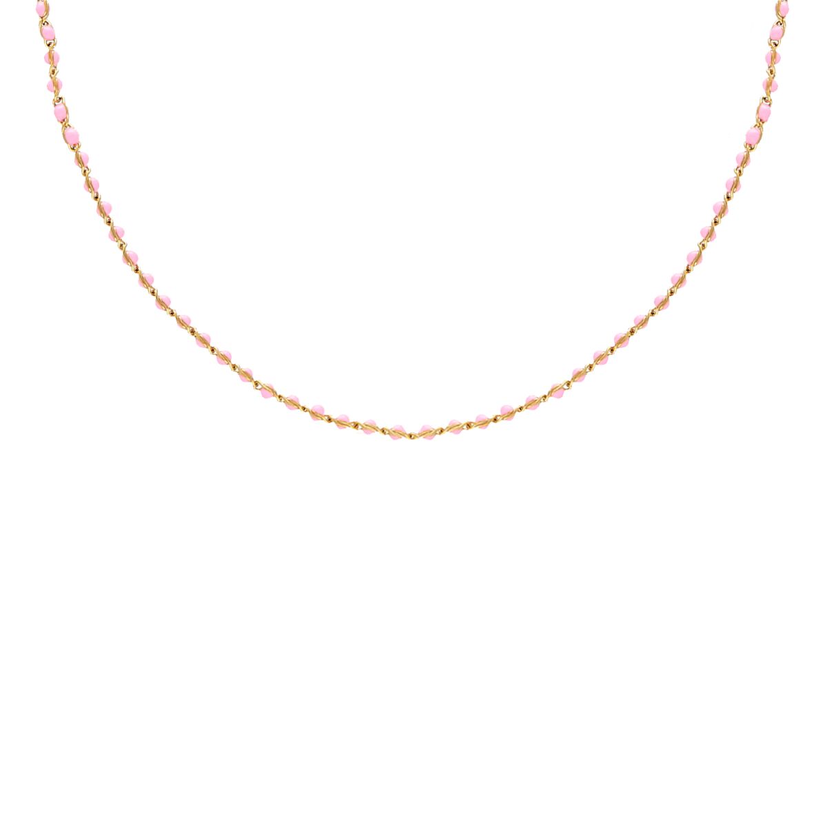 Gouden ketting met roze bolletjes