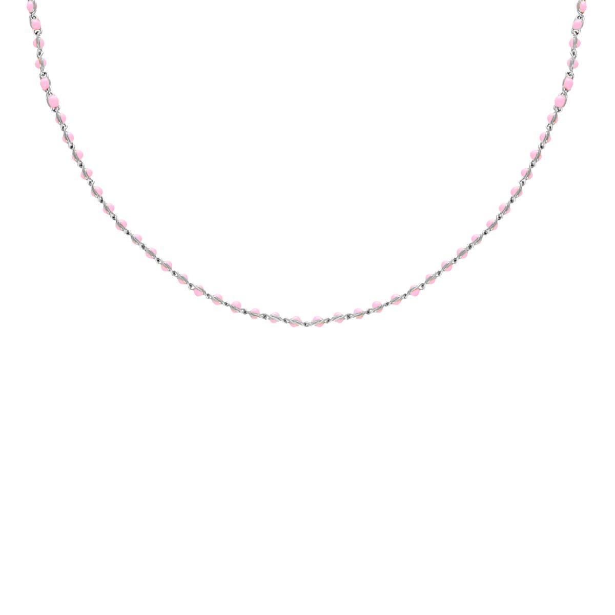 Zilveren ketting met roze bolletjes 