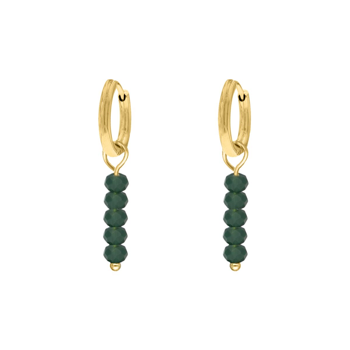 Earrings dark green beads goldplated