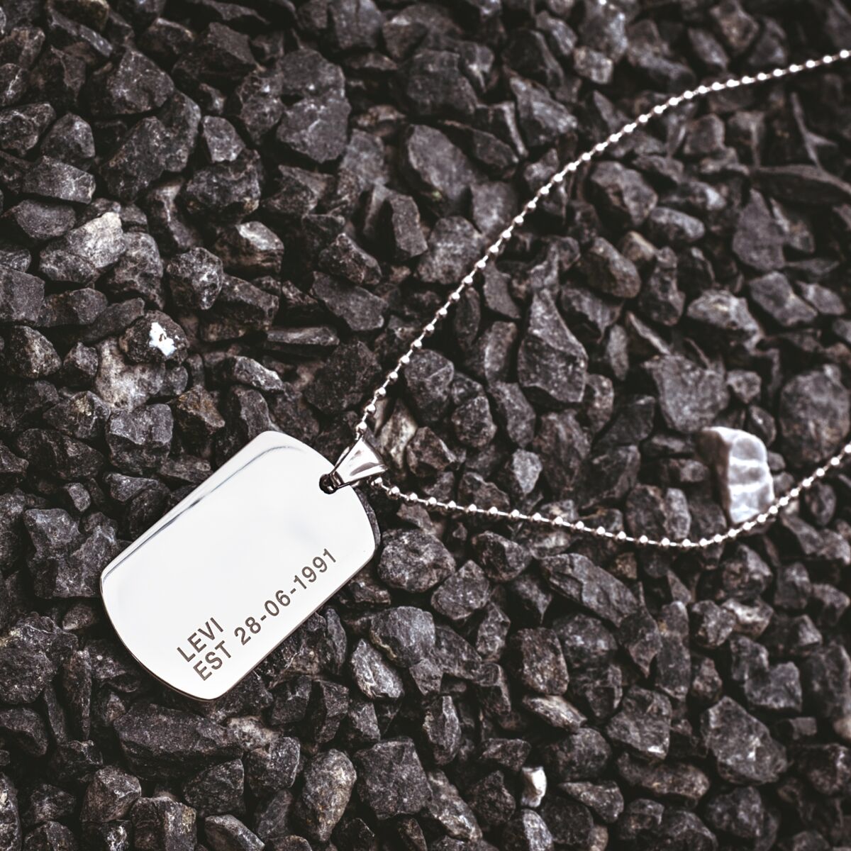 Dog tag ketting met naam en datum