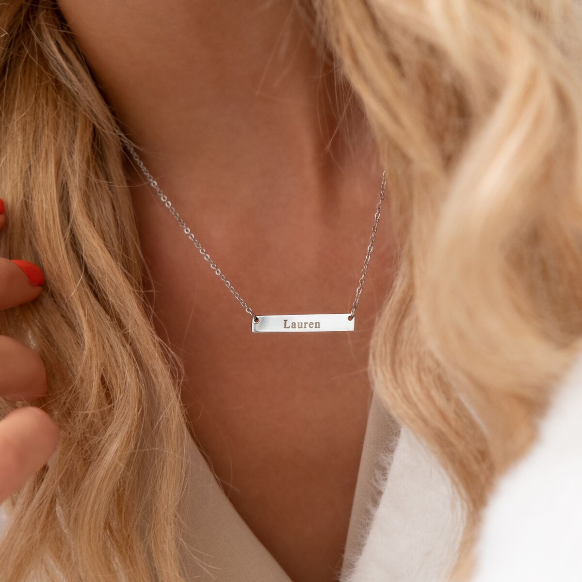 Zilveren ketting met graveerbare bar
