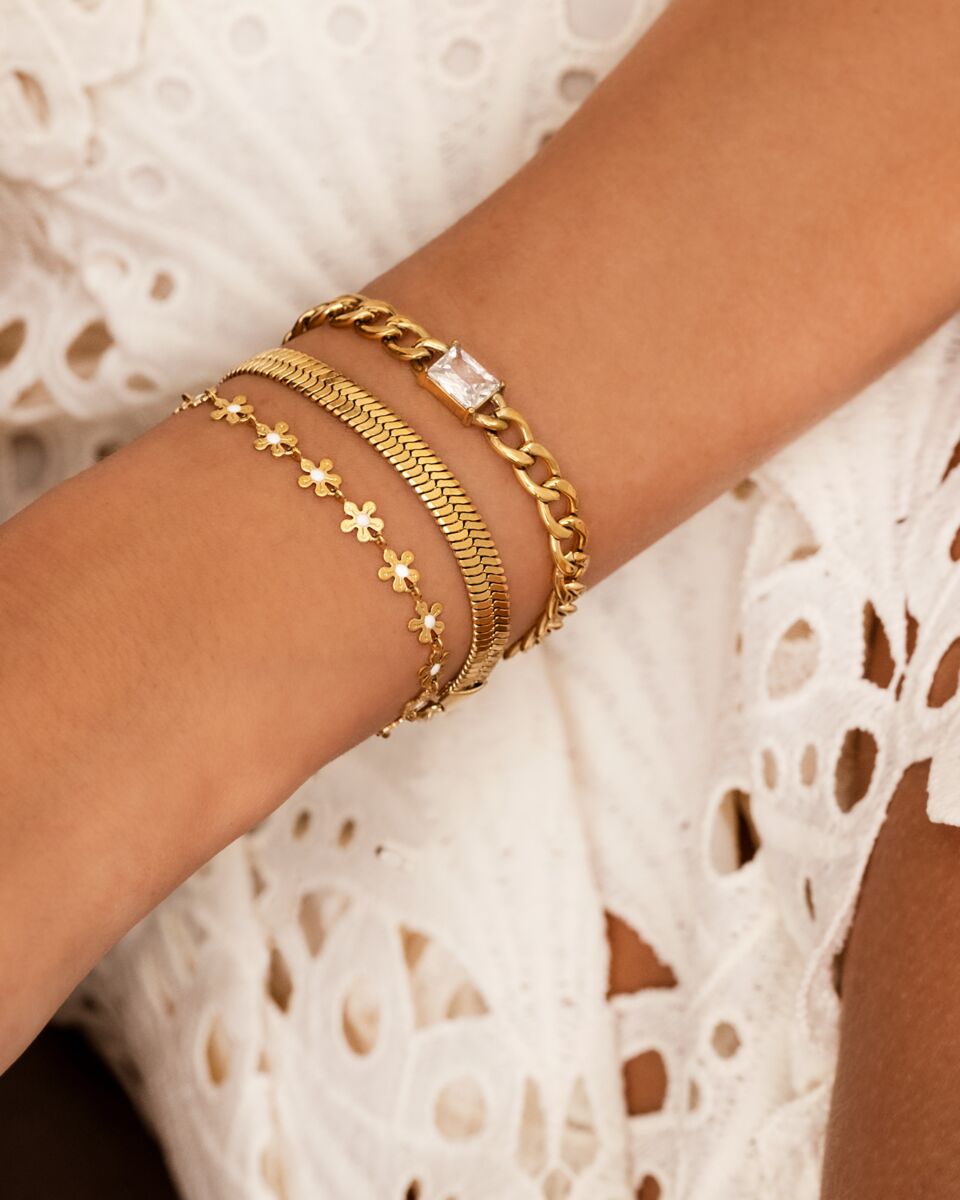 Platte snake armband goudkleurig