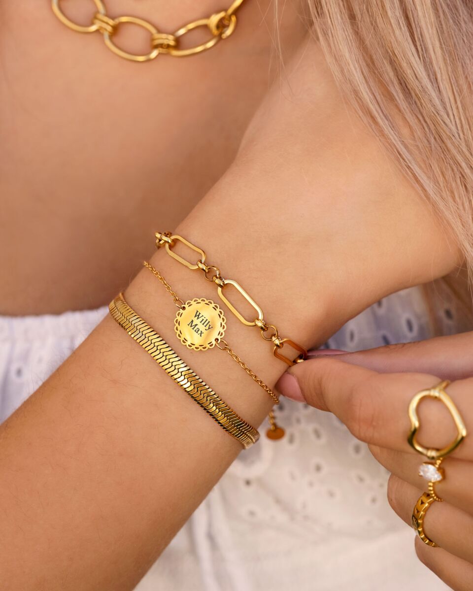 Platte snake armband goudkleurig
