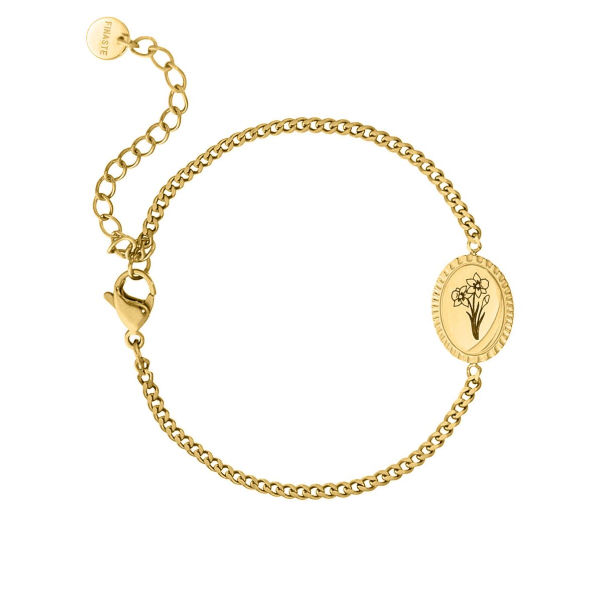 Birth flower armband met jouw gravering goudkleurig