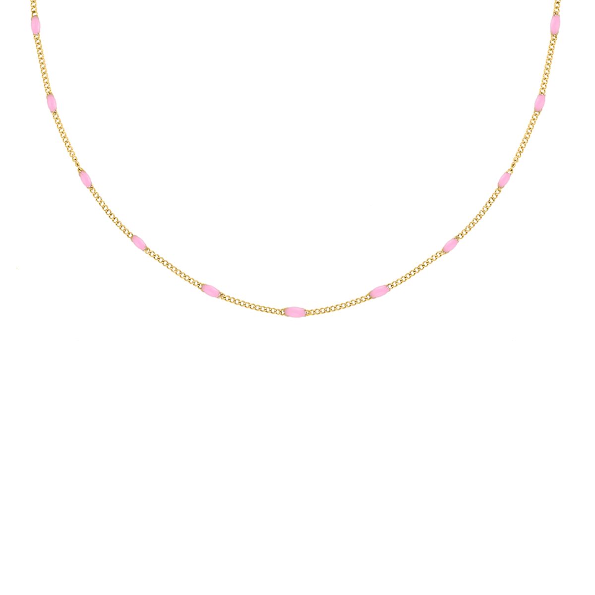 Gouden ketting met roze bolletjes