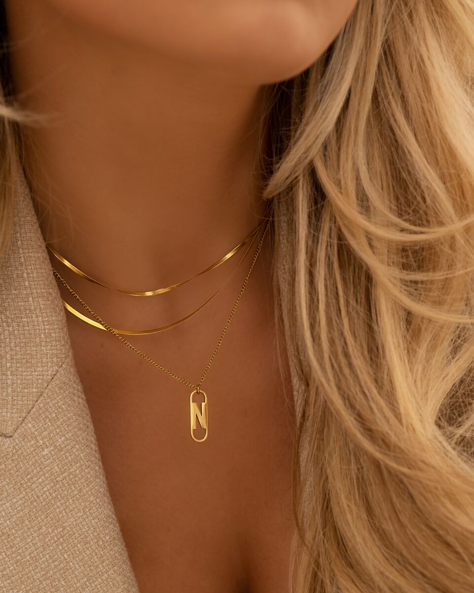 Platte snake ketting dubbel goudkleurig