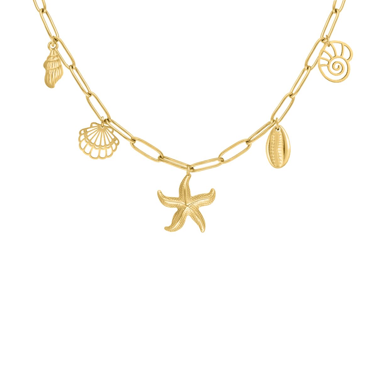 Bedelketting met schelpjes goudkleurig