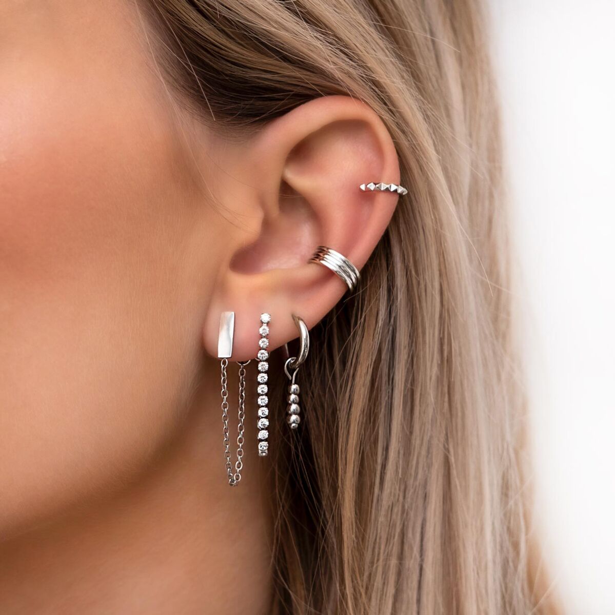 zilveren ear party met ear cuff