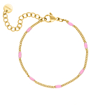 Gouden armband met roze bolletjes