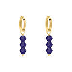 Earrings triple blue beads goldplated