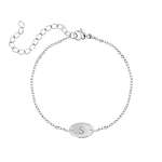 Initial armband met ovaal muntje zilver