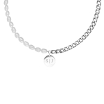 Zilveren schakelketting met parels en gravering