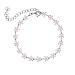 Zilveren enkelbandje met bloemetjes met roze details