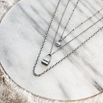 Mooie zilveren kettingen op een plaatje stainless steel