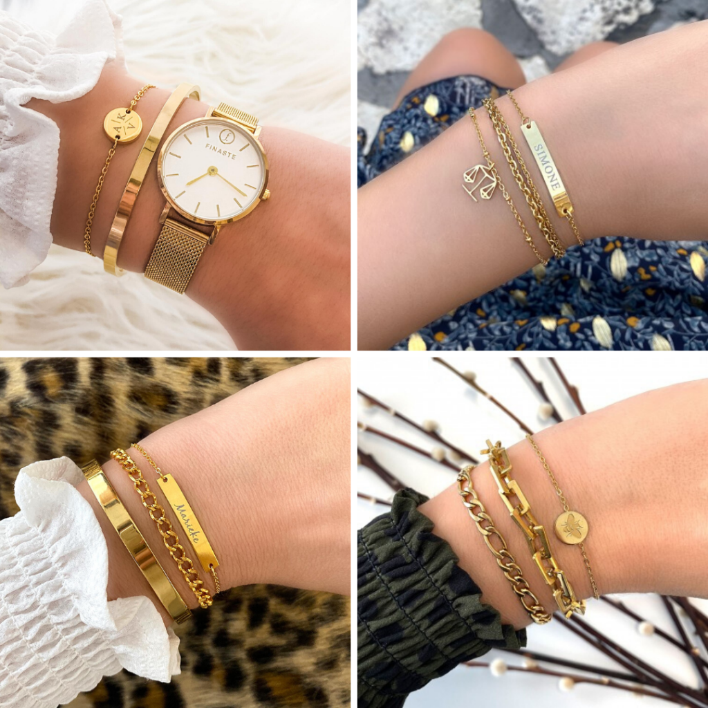 gouden armbandjes om pols