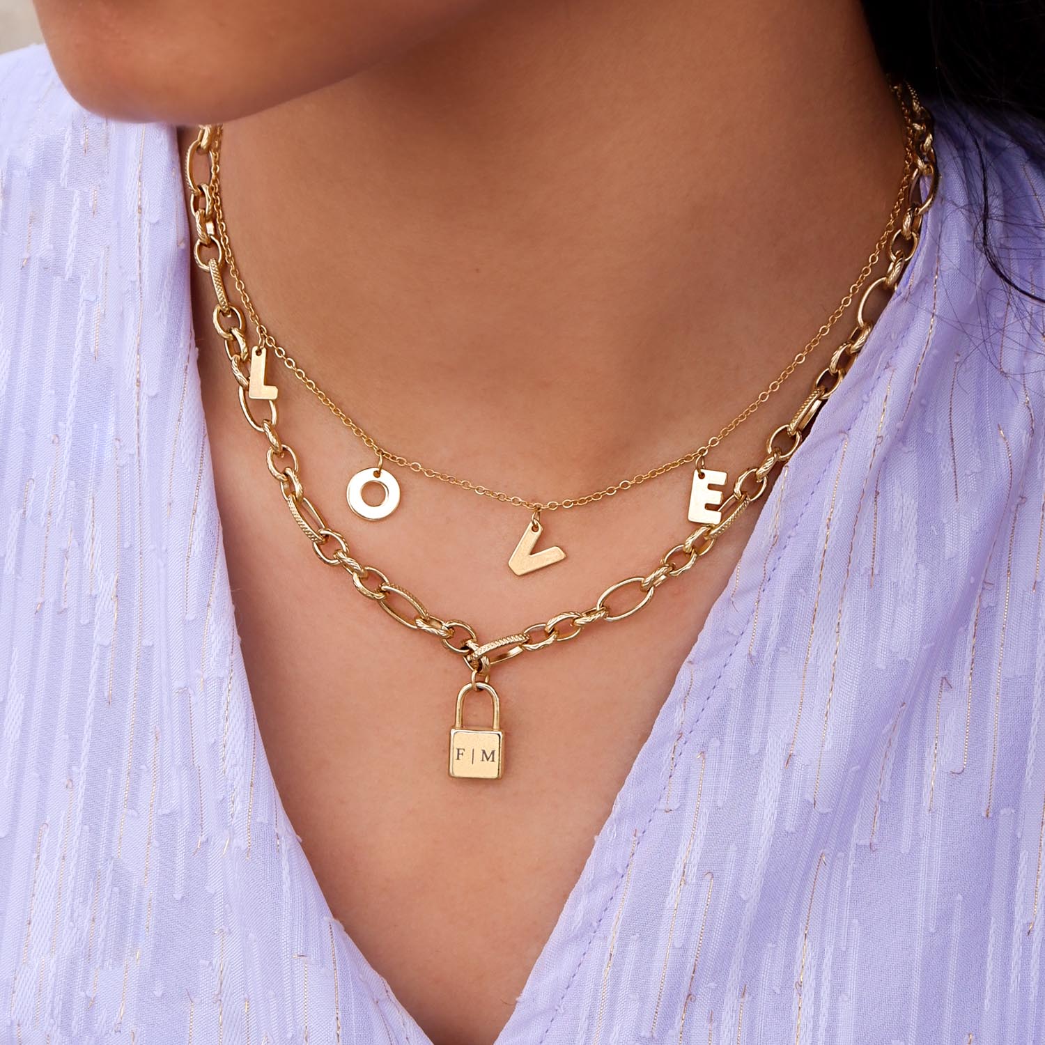 Gouden love ketting en ketting met slotje