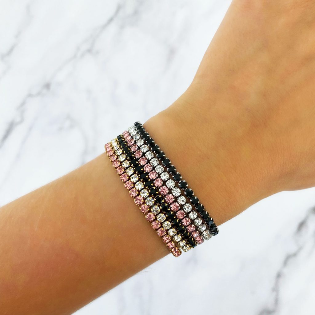 Tennis bracelets zilver roze en zwart