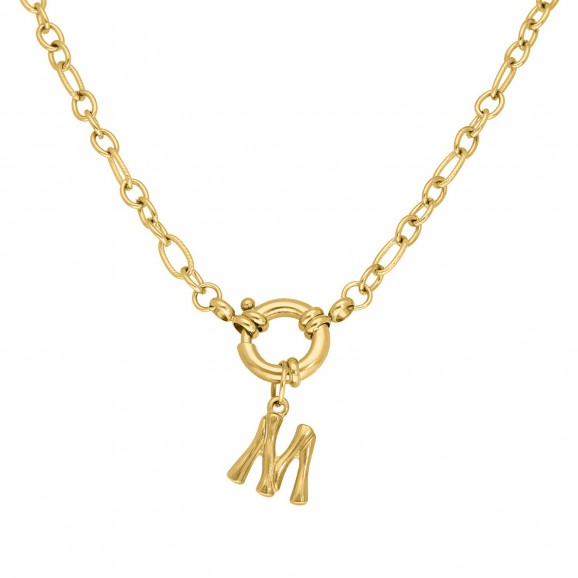 Gouden ketting met kapitelsluiting en letter