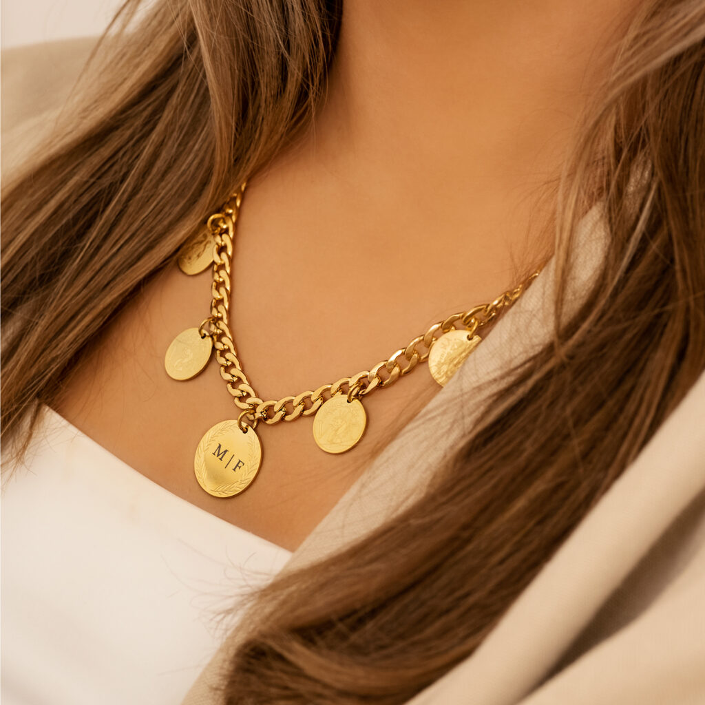 Initial ketting coins kleur goud